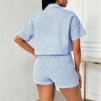 Striped Lapel Shirt And Shorts Two Piece Set