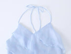 Dreamy Light Blue Halter Backless Mini Dress With Tiered Ruffle Accents