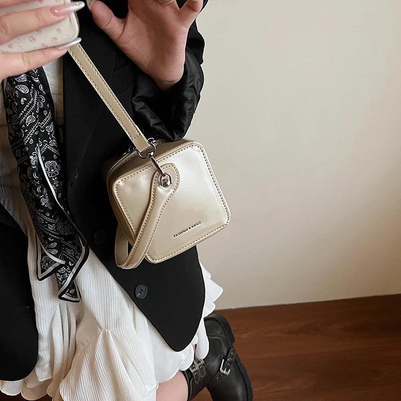 Mini Box PU Leather Crossbody Bag With Short Handle Phone Friendly Compact