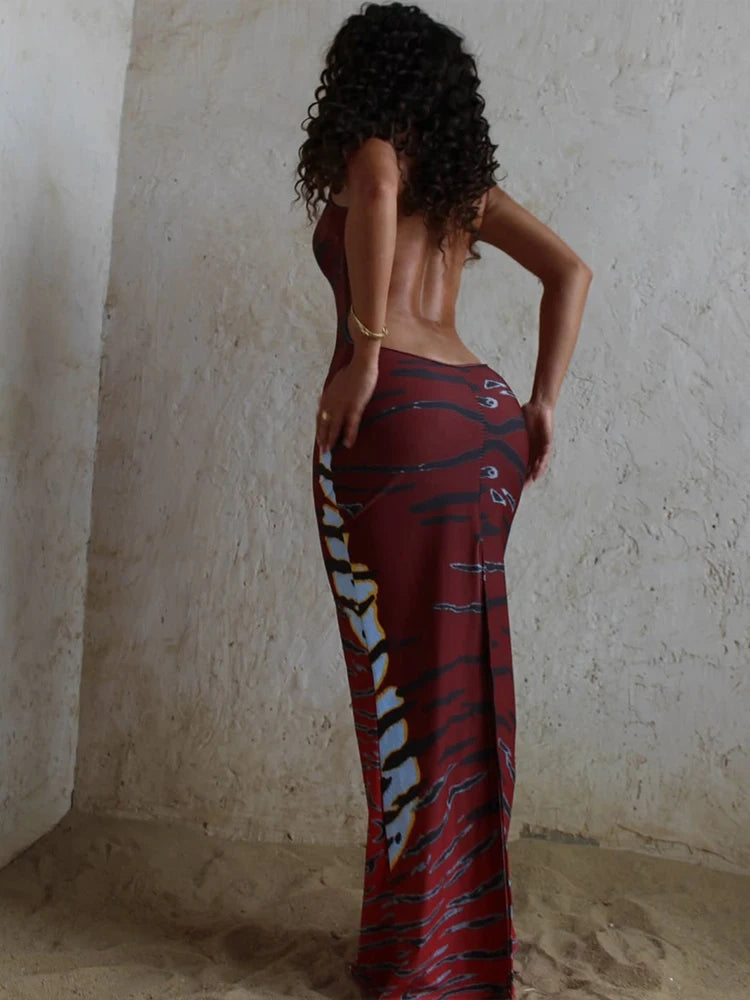 Red Backless Maxi Dress Sleeveless