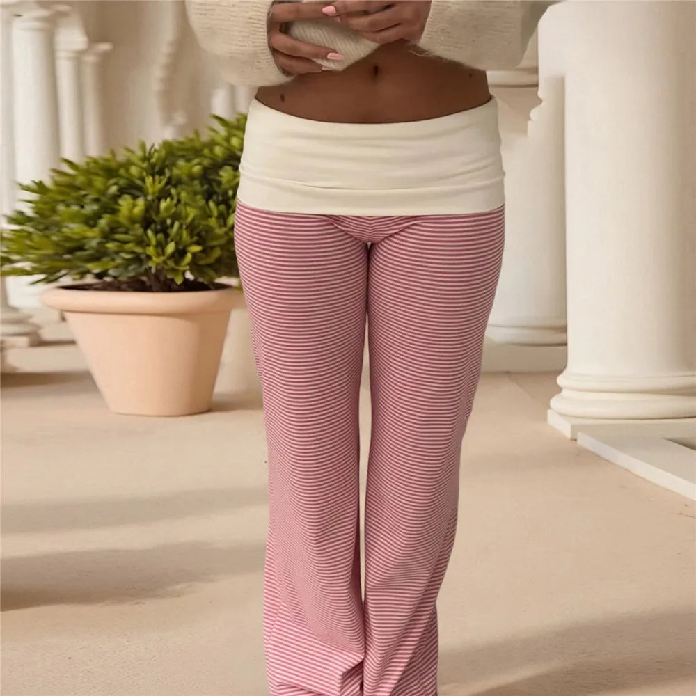 Relaxed Contrast Trim Elastic-Waist Straight-Leg Lounger Pants