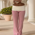 Relaxed Contrast Trim Elastic-Waist Straight-Leg Lounger Pants