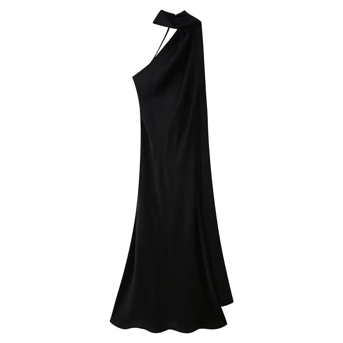Elegant Silk Satin Halter Maxi Dress Backless Ribbon Tie Evening Gown