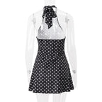 Elegant Off Shoulder Polka Dot Mini Dress Sleeveless Backless High Waist