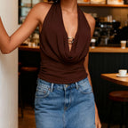 Hollow Out Cowl Neck Tank Top Backless Halter