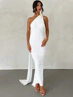 One Shoulder Backless Ruched Slim Long Dress
