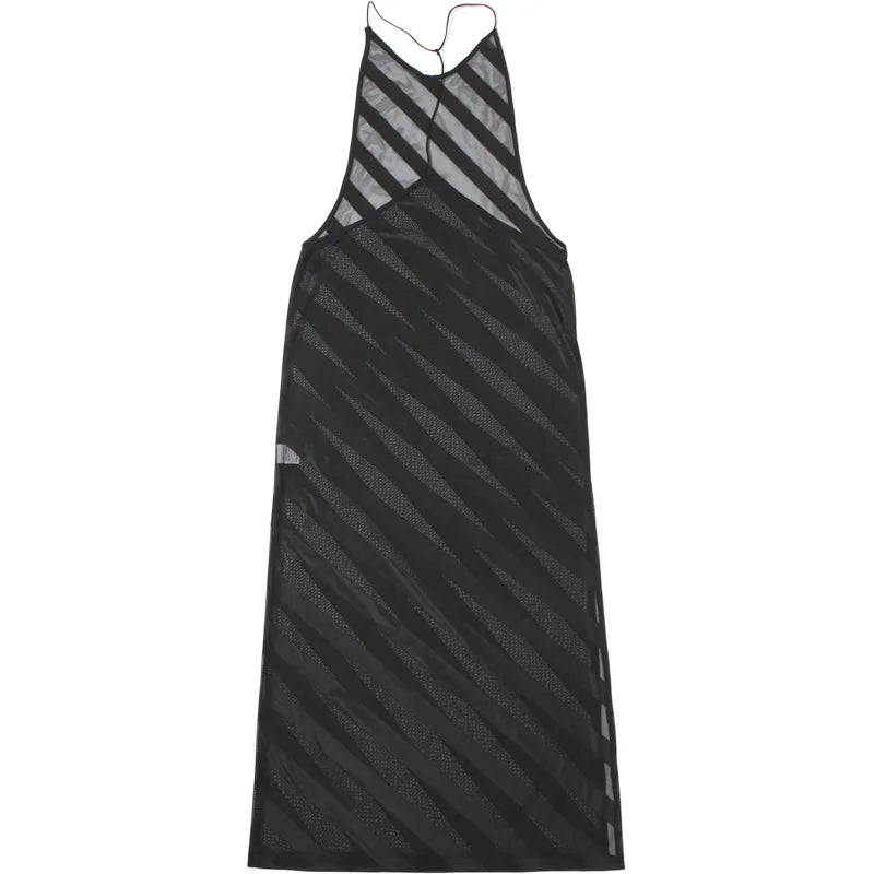 Mesh Halter Maxi Dress With See Through Bodice Sleeveless Backless