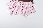 Pink Brown Two Piece Set With Polka Dot Cami And Ruched Mini Skirt