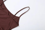 Pink Brown Two Piece Set With Polka Dot Cami And Ruched Mini Skirt