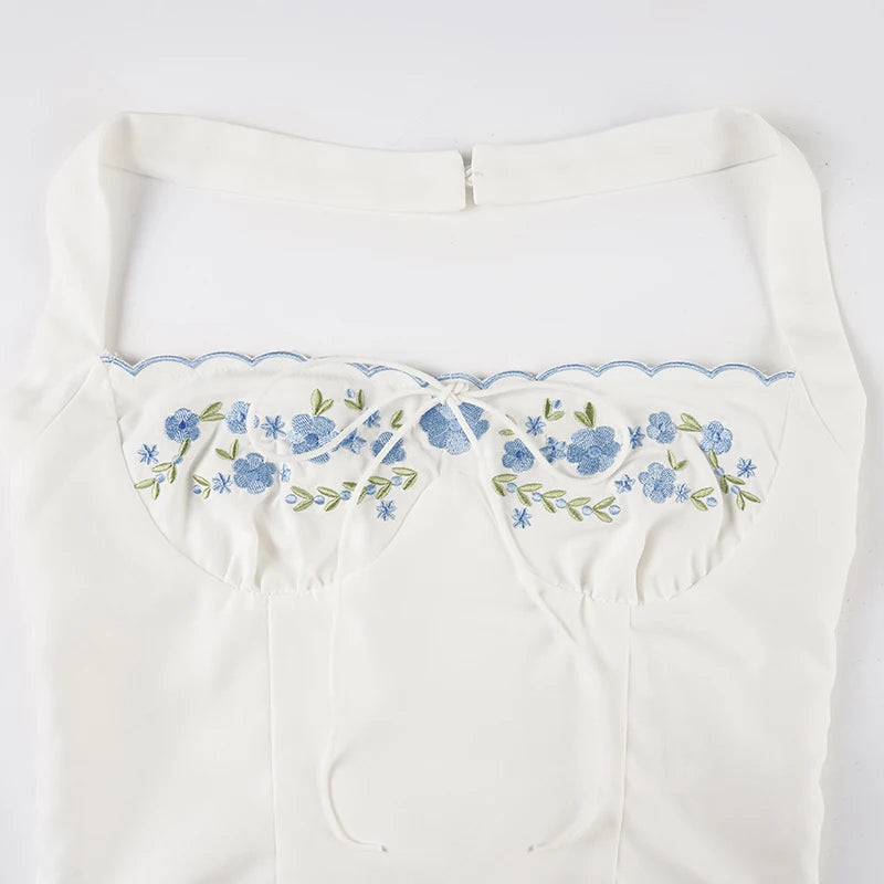 French-style Embroidered Halter Top Sexy Sleeveless Backless Camisole