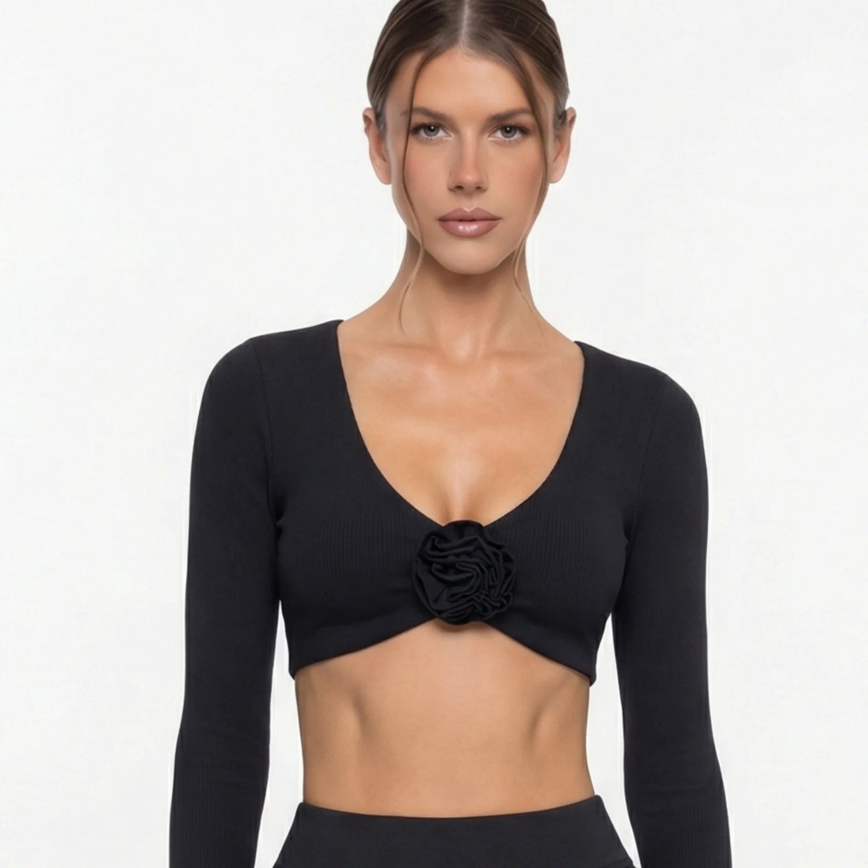 Yoga Long Sleeve Tight Breathable Three-Dimensional Flower Workout Clothes Sportswear Woman Gym Pettiskirt