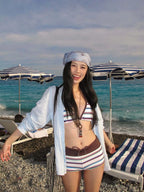 Striped Two-piece Bikini With Tie Dot Pattern Chic Beachwear Swimsuit For Summer Vibes