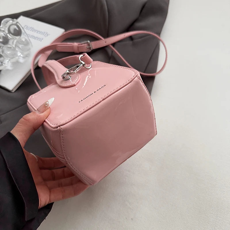 Mini Box PU Leather Crossbody Bag With Short Handle Phone Friendly Compact