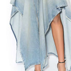 Dreamy Denim Flare Pants With Irregular Ruffles For Women High Waist Loose Fit Boho Vibe