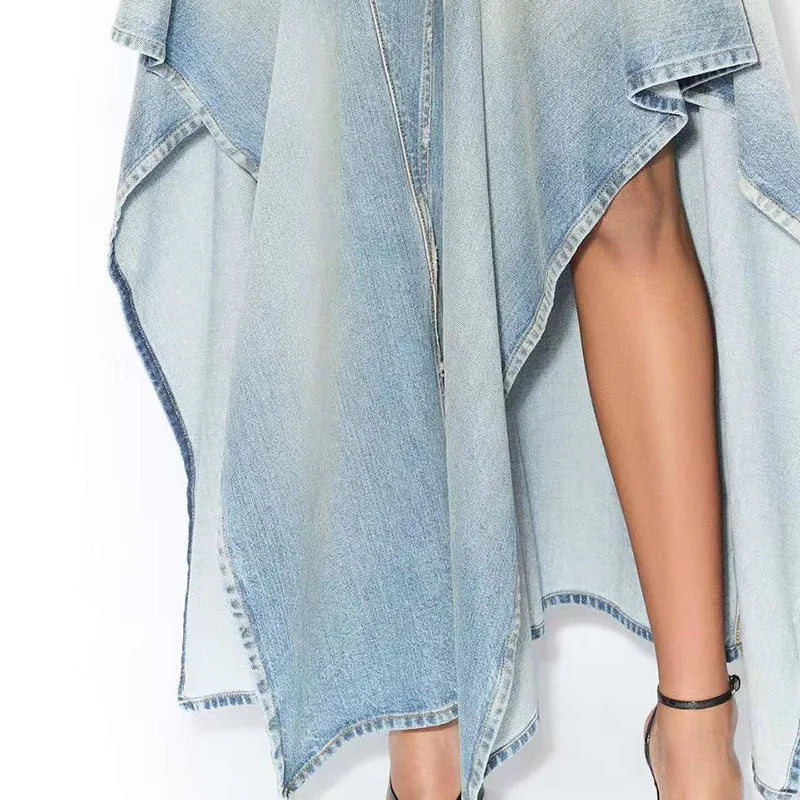 Dreamy Denim Flare Pants With Irregular Ruffles For Women High Waist Loose Fit Boho Vibe