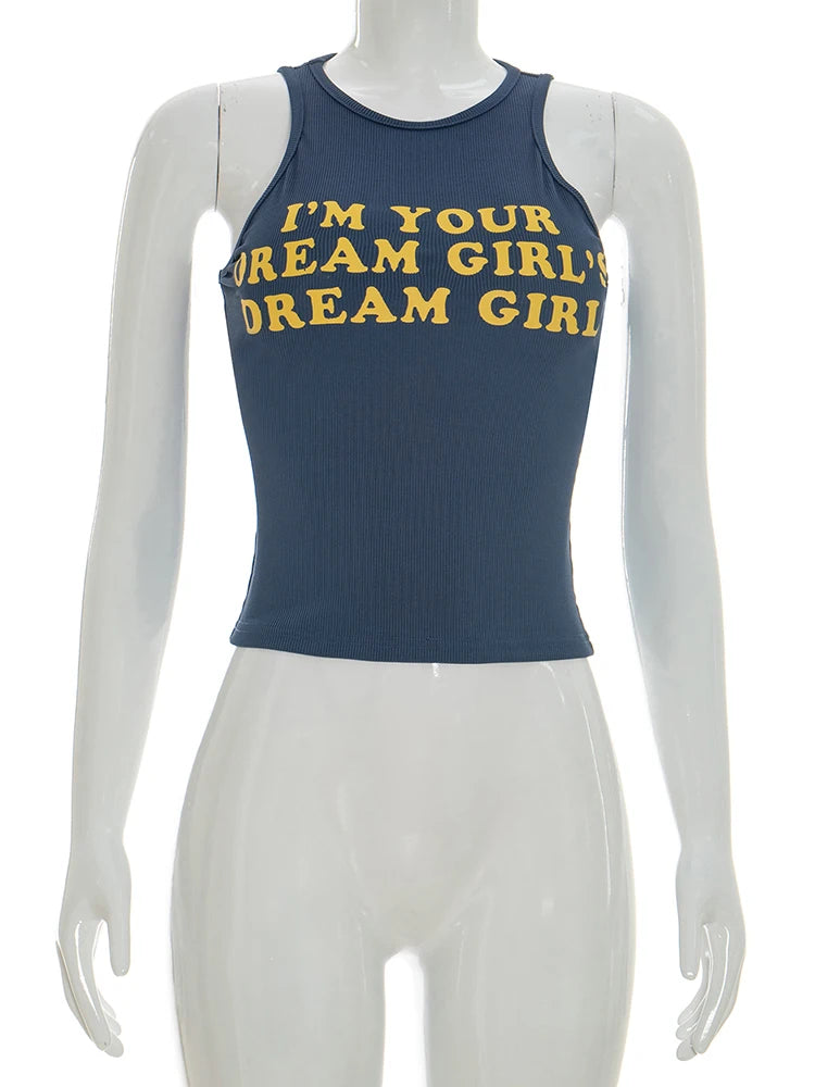 Letter Print Tank Top For Women O Neck Slim Fit Sporty Leisure Wear