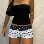 Fairy Tale Polka Dot Tiered Ruffle Shorts Low Waist Bodycon Fit Chic Streetwear Vibe
