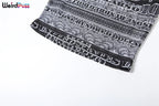 See Through Patchwork Crop Top With Numeral Print Short Sleeves