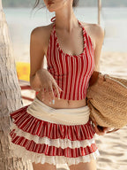 Bold Stripe Halter Two Piece Beach Vacation Outfit