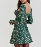 Women Lace Bodycon Mini Square Neck Long Sleeve Bustier Dress