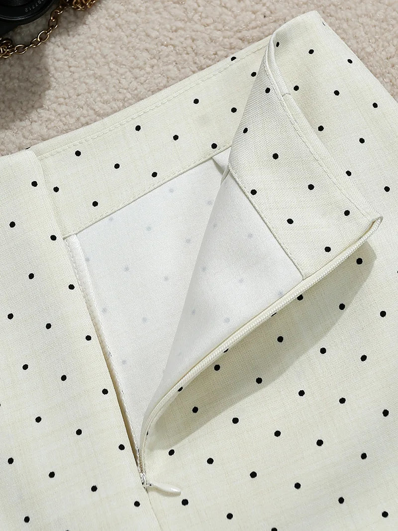 Mini Dots Pattern High Waist Skirt With Double Slits