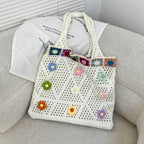 Boho Knitting Shoulder Bag With Floral Crochet