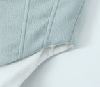 Sultry Gray And White Spliced Corset Crop Top With Fishbone Bodice