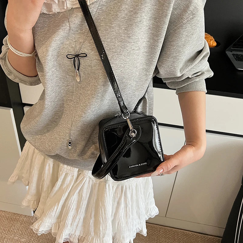 Mini Box PU Leather Crossbody Bag With Short Handle Phone Friendly Compact