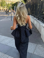 Dot Print Halter Top Set With Wide Leg Pants