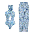 3D Flower Cutout One Piece Swimsuit With Skirt Push Up Slimming Beachwear