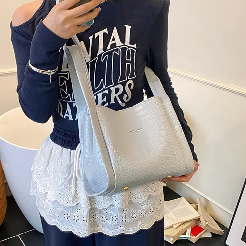 Women Stone Pattern Handbag Chic Shoulder Style Casual Messenger Versatile Bucket Wallet Included