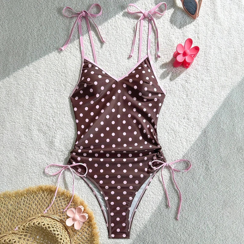 Dot Print two piece Bikini Set With Halter Neck Spaghetti Straps