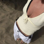 Backless Lace Up Crop Tank Top With V Neck