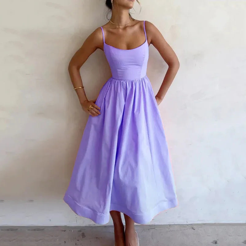 Sunlit Spaghetti Strap Maxi Dress With A Line Silhouette Sleeveless Gown