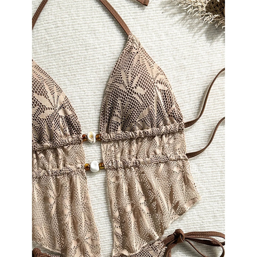 Hollow Out Tankini Halter Bikini Padded Two-pieces Bikini set