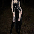 Velvet Gothic Gown With High Split Hem And Straps