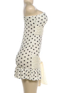 White Polka Dot Strapless Backless Tassel Bodycon Mini Dress