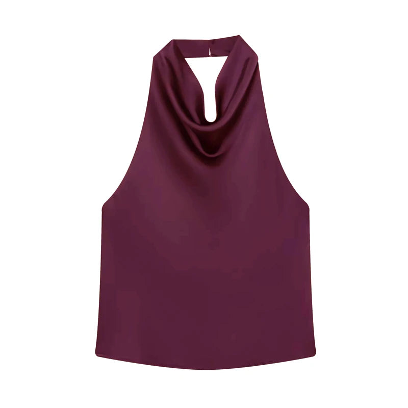 Elegant Satin Backless Halter Top For Women Off Shoulder