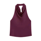 Elegant Satin Backless Halter Top For Women Off Shoulder