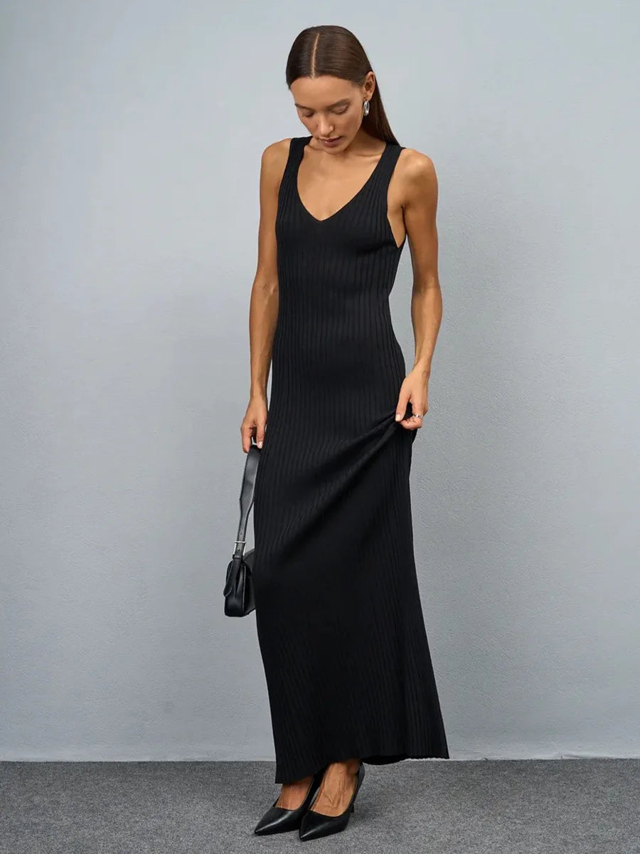 Sleeveless Knitted Dress With Wide Shoulder Straps Inner Long Skirt