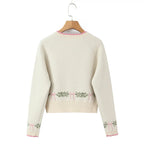 Women Sweater Cardigan Lovely Short Embroidered Sweaters O Neck Knitted Jumpers