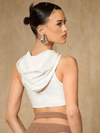 Y2K White Hooded Hollow Out Crop Tank Top