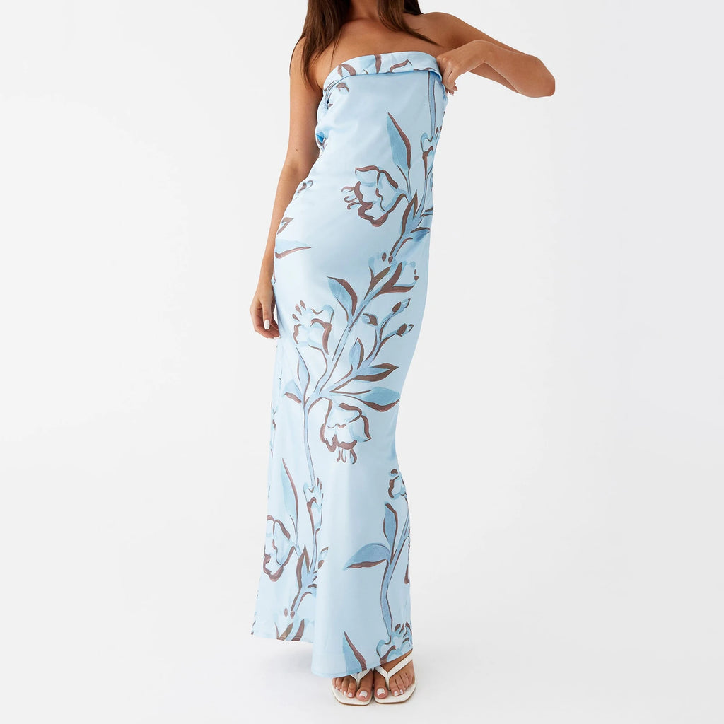 Floral Strapless Sleeveless Maxi Dress With Bodycon Silhouette