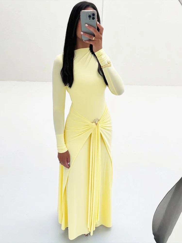 Ruched Maxi Dress For Women Chic Bodycon With Long Sleeves