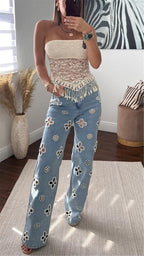 Glam Night Out Beaded Denim Jeans With Pearl Embellishments