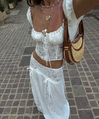 Off Shoulder two piece Set With Cropped Top And Flared Skirt
