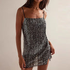 Shimmering Off Shoulder SleevelessHigh Waist Sequin Mini Dress
