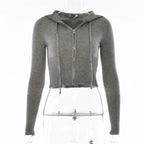 Ribbed Knit Two Piece Tracksuit Set With Hooded Crop Top And Elastic Zippered Pants