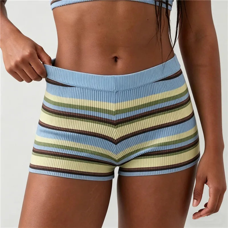 Striped Ribbed High Waist Shorts