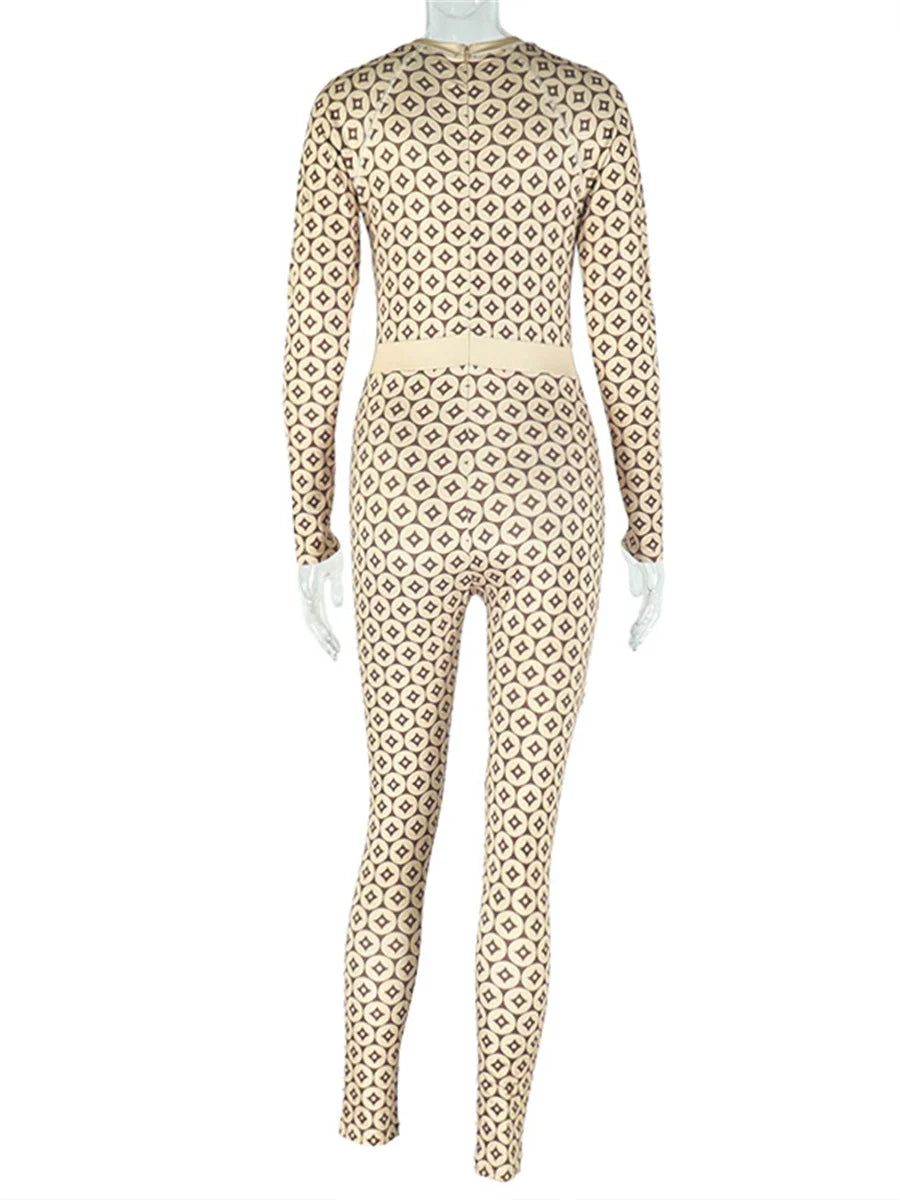Bold Print Jumpsuit With Color Blocking Patchwork Zip Front